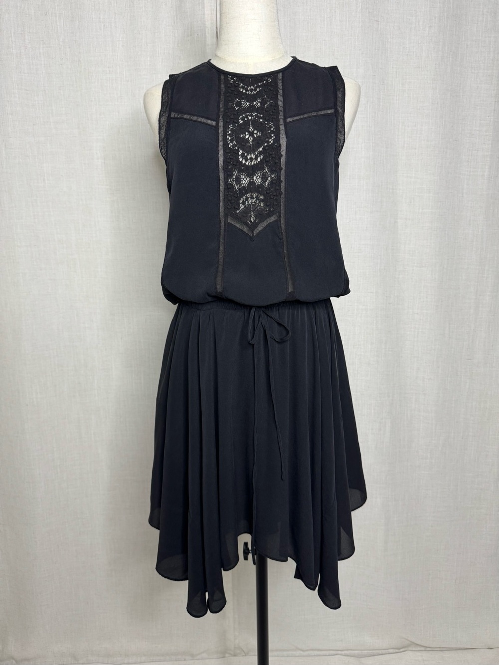 A.L.C. Meloni Black 100% Silk Lace Handkerchief Dress Size 6